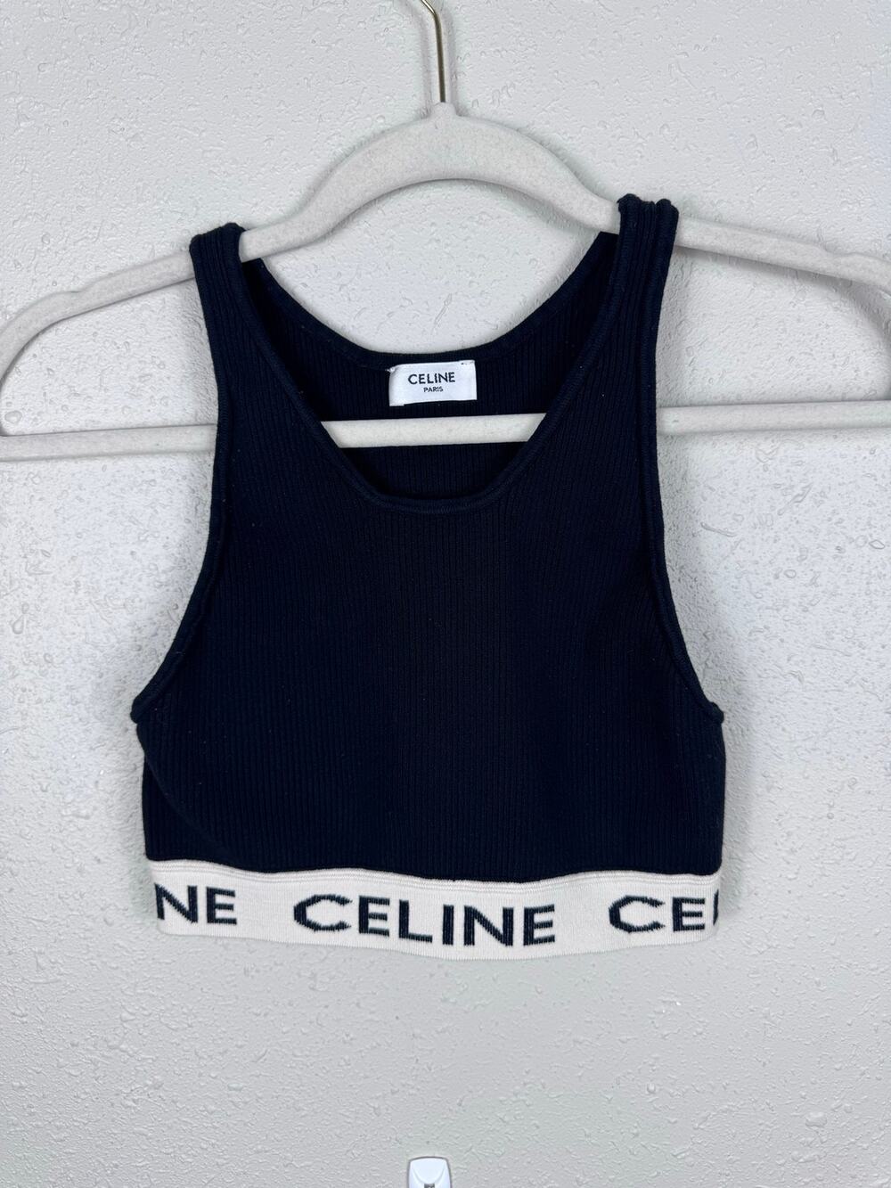Celine Paris Tank Top Luxury Womens Knit Black Sport Style Bra MSRP $650